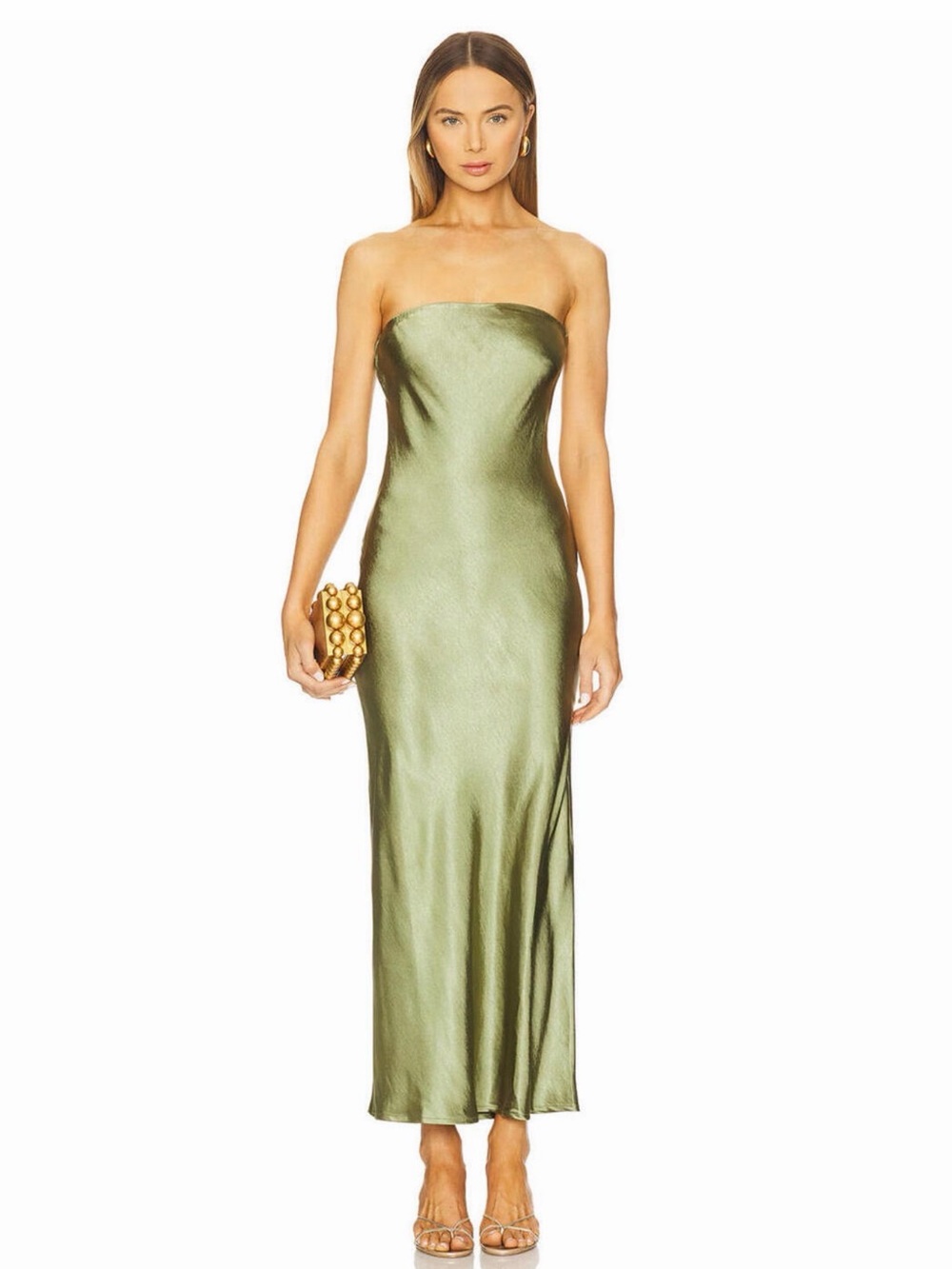 Revolve SNDYS Lime Green Satin strapless Body Con Maxi Dress Size Small Formal